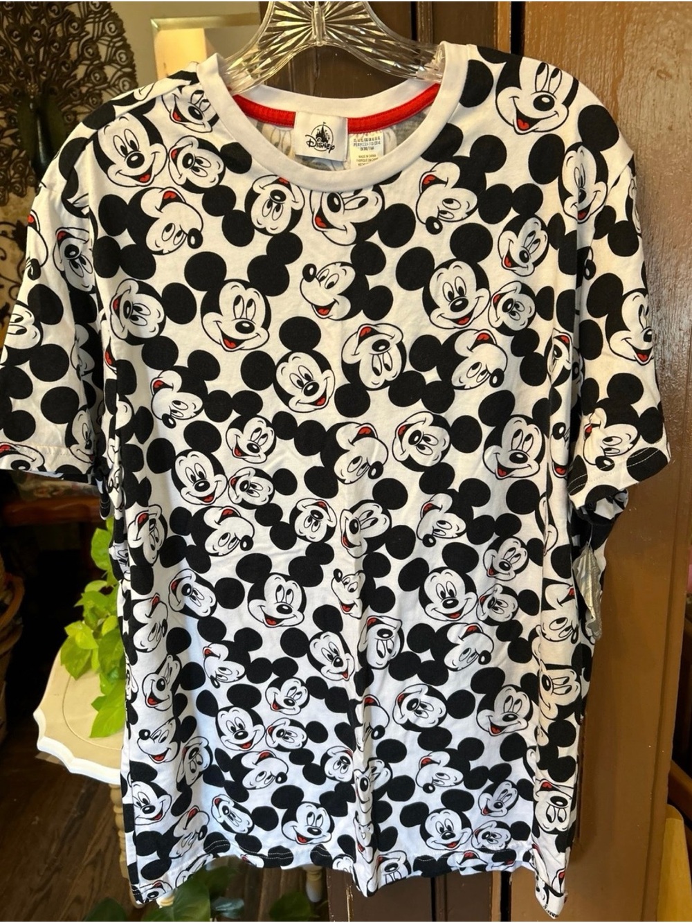 Disney White Tee with Black Mickey Faces and Red Accents
